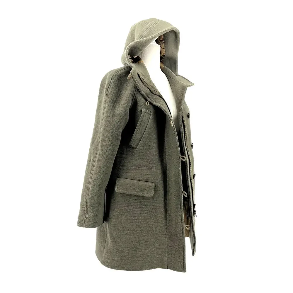 J. Crew Women’s 4P Stadium‎ Cloth Nello Gori Green Wool Duffle Pea Coat Hooded - Picture 6 of 10